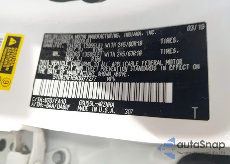 2019 Toyota Highlander Le Plus from USA, damaged, VIN 5TDBZRFH5KS977277